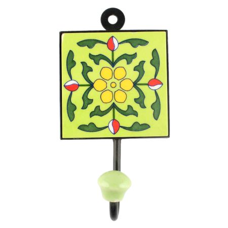 Pea Green Leaf Flower Ceramic Tile Hook 